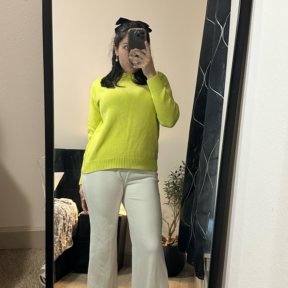 LOFT lime green Ribbed Knit Cotton Sweater